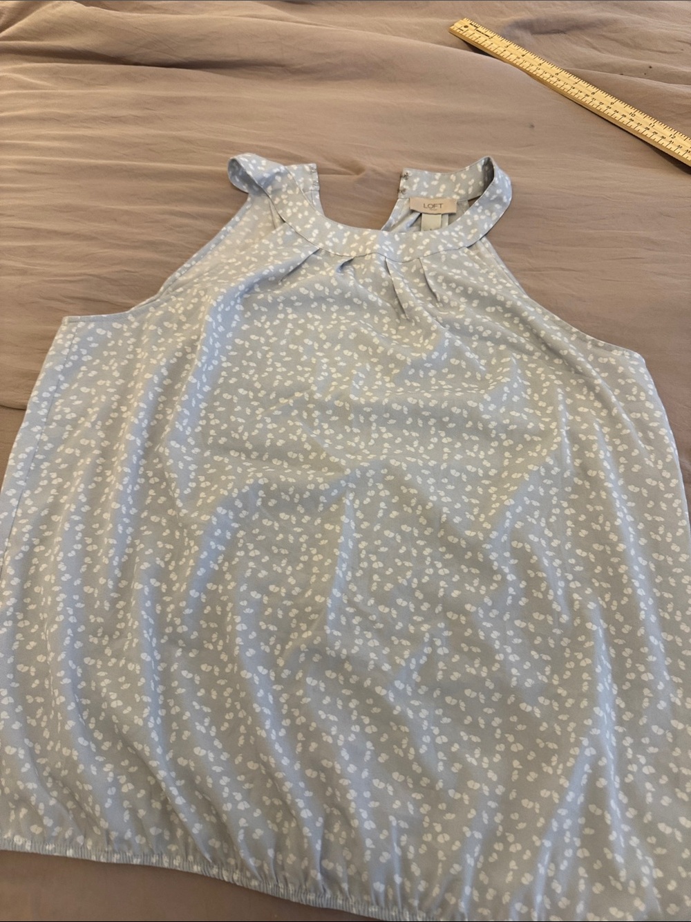 LOFT Light Blue Sleeveless Halter Blouse with White Print